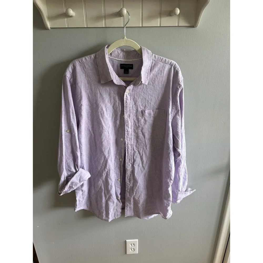 Banana‎ Republic Mens Linen Button Down Shirt Lavender Purple Long Sleeve XL